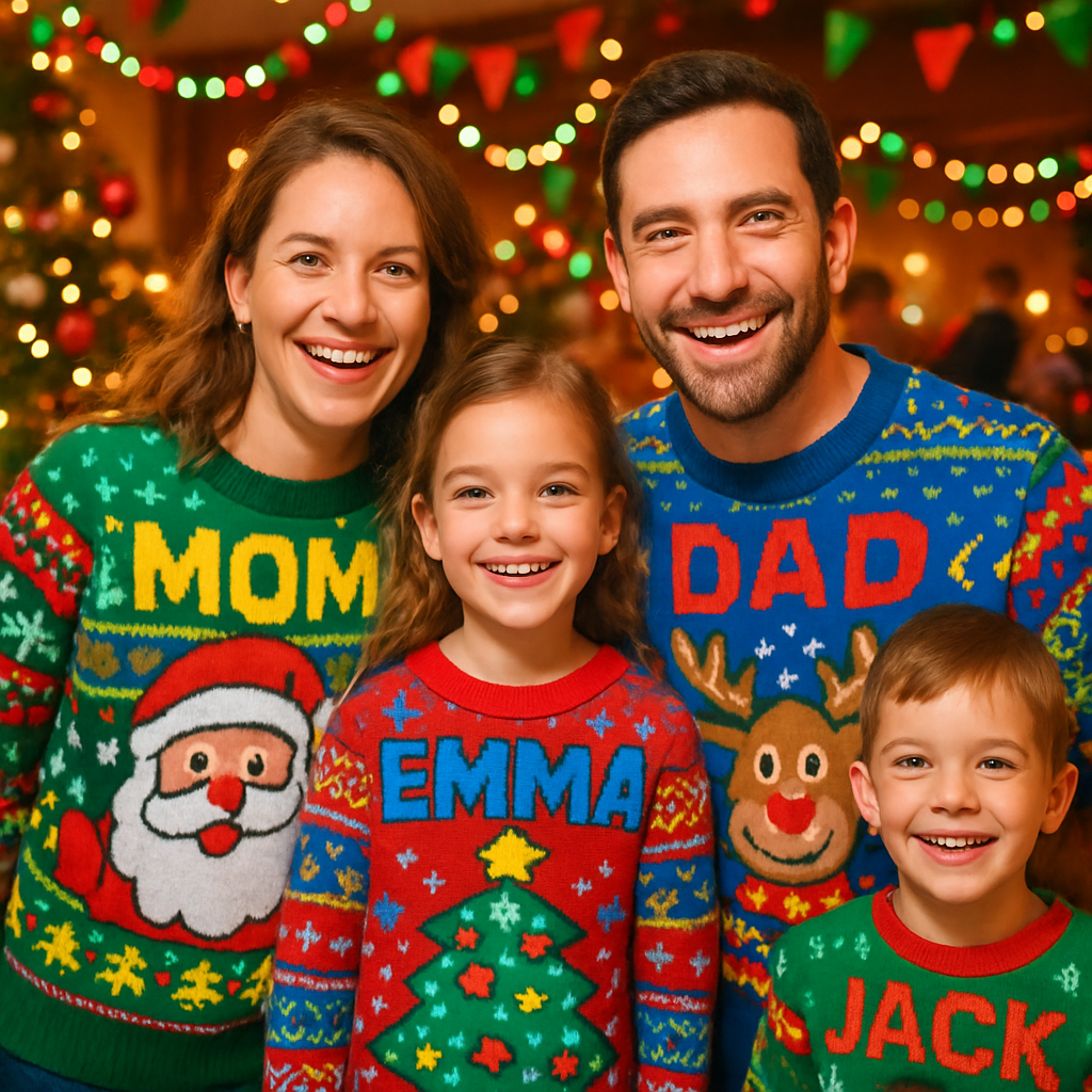découvrez nos pulls moches personnalisés, le cadeau de noël original parfait pour rassembler toute la famille dans une ambiance festive et joyeuse.
