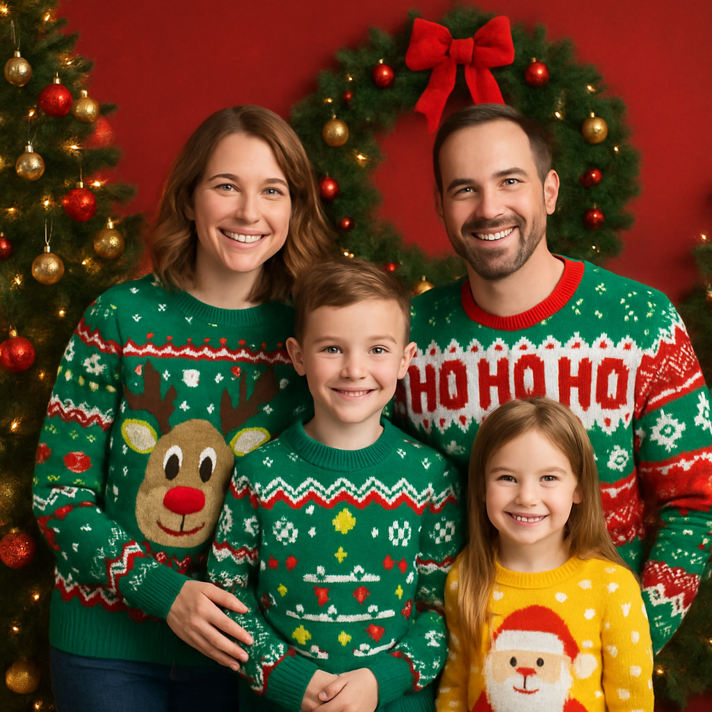 découvrez nos pulls moches personnalisés, le cadeau de noël original qui réunit toute la famille dans une ambiance festive et chaleureuse. créez des souvenirs inoubliables avec style et humour !