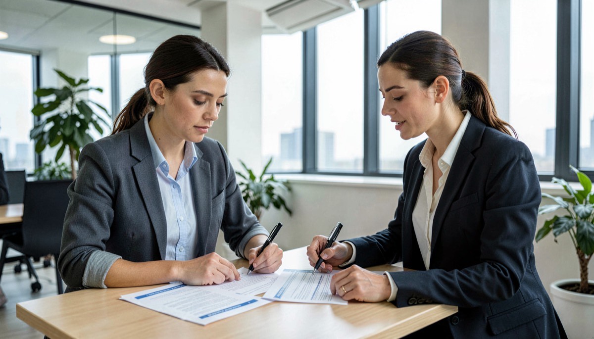 Employeur et salarié discutant d'une complémentaire santé en entreprise