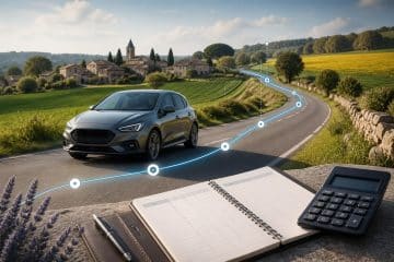 Une voiture sur la route avec des éléments de suivi des frais kilométriques
